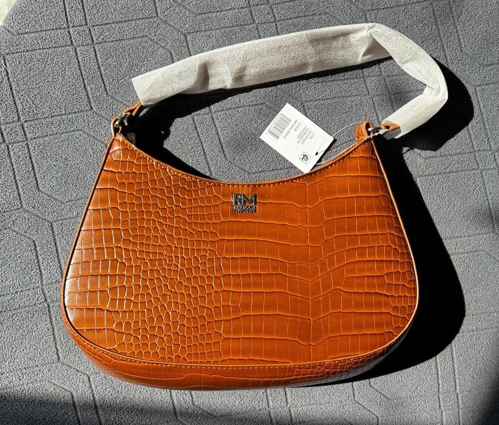 RM Rebecca Minkoff Large Florence Shoulder Bag Brown Croco Faux Leather NWT